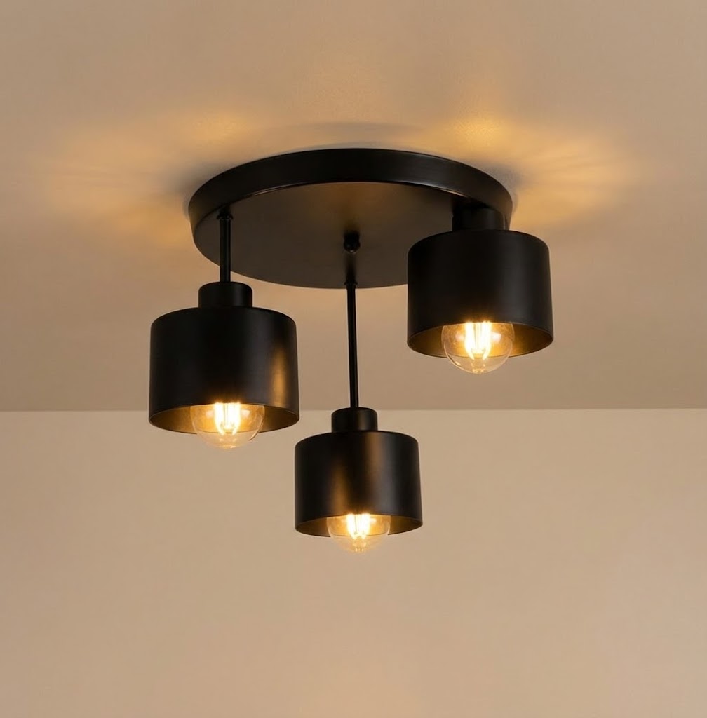 EGLO Barnstaple 1 Ceiling Light, 3 Light Points, Vintage Industrial Retro Ceiling Spotlight, Steel Ceiling Spotlight, Living Room Lamp, Black Kitchen Lamp, Spotlights with E27 Socket