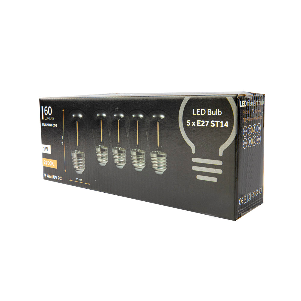 LED filament lamp - 1W - E27 - 2700K - Warm wit - 5 stuks-vooraanzicht- met verpakking