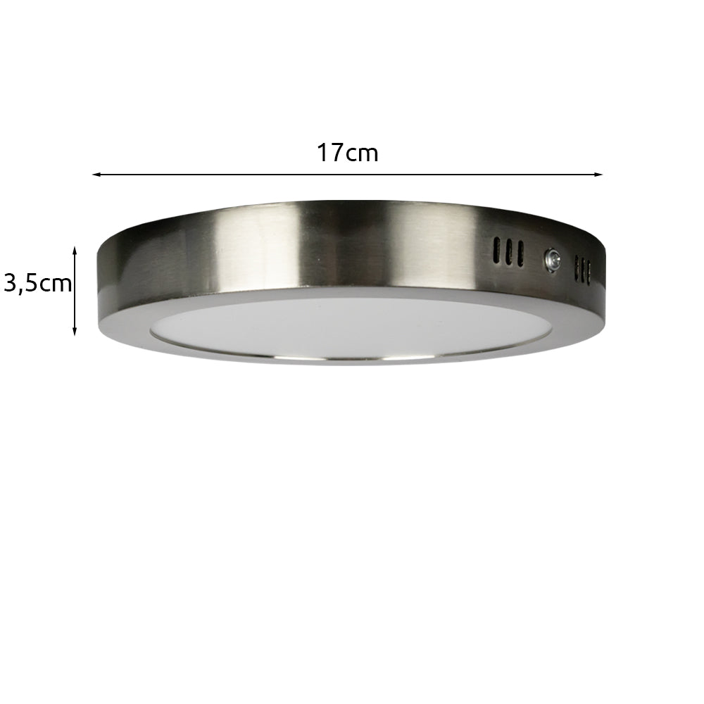 LED Plafondlamp rond | 12 watt | Mat chrome | IP20 | 4000K (naturel wit) - afmetingen