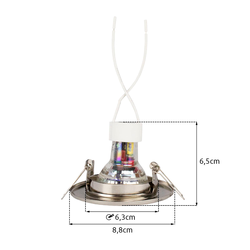 LED Inbouwspot zilver 63 mm gu10 spot dimbaar -afmetingen