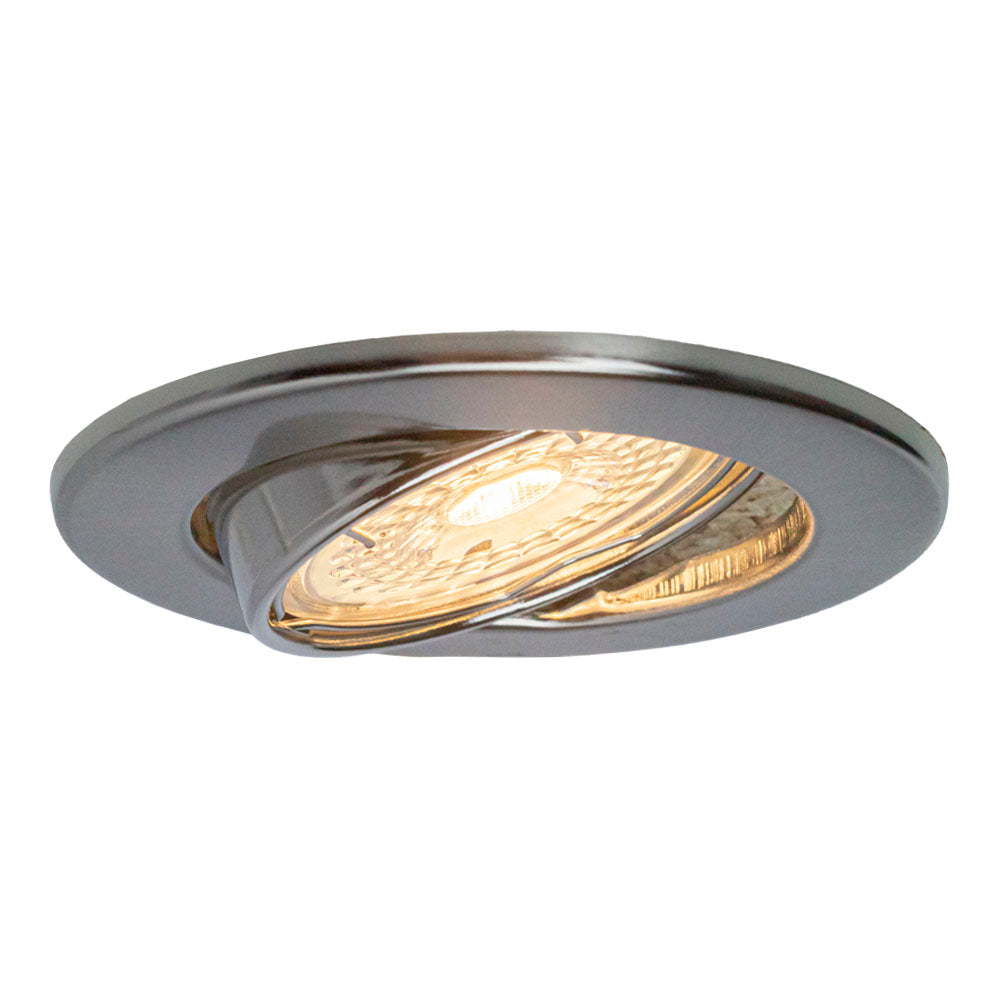 LED Inbouwspot zilver 63 mm gu10 spot dimbaar - vooraanzicht met spot gekanteld aan