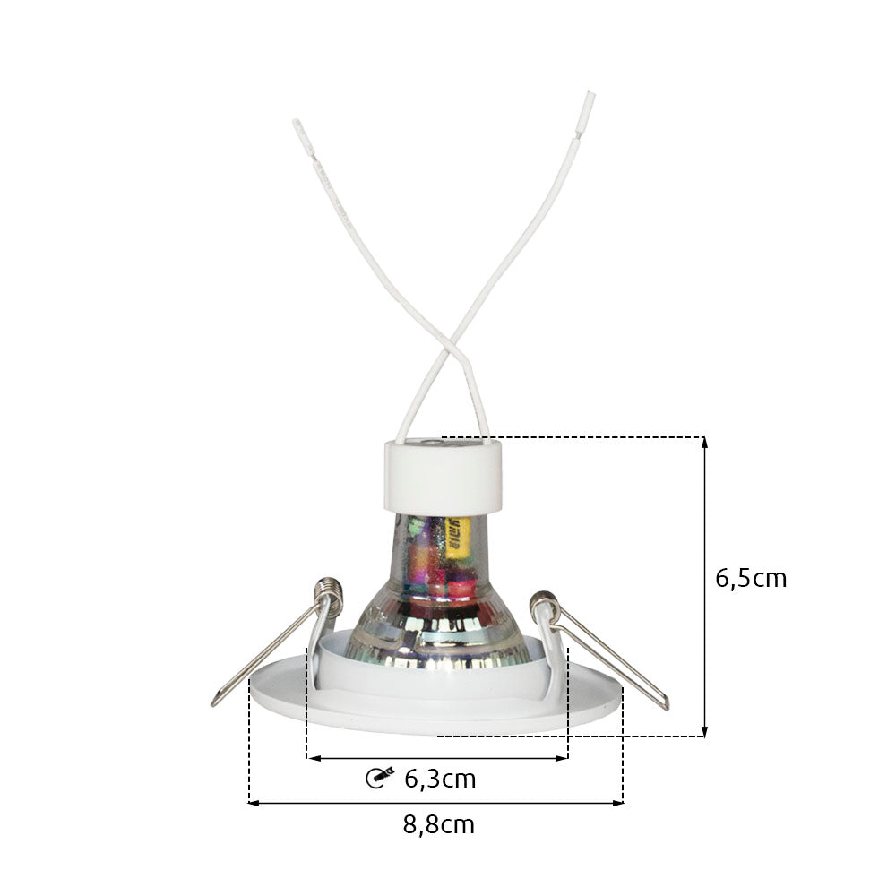 LED witte inbouwspot 63mm kantelbaar gu10 - afmetingen met spot