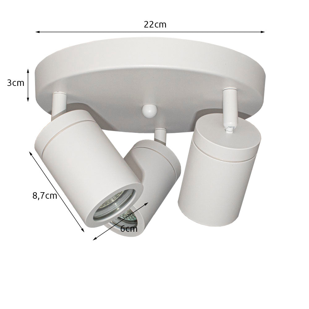 Badkamer plafondspot | Rond | Wit | IP44 | GU10 fitting - afmetingen