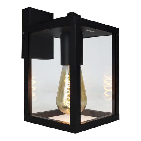 Wandlamp buiten metaal en glas | Modern | E27 fitting | Zwart | Aan foto