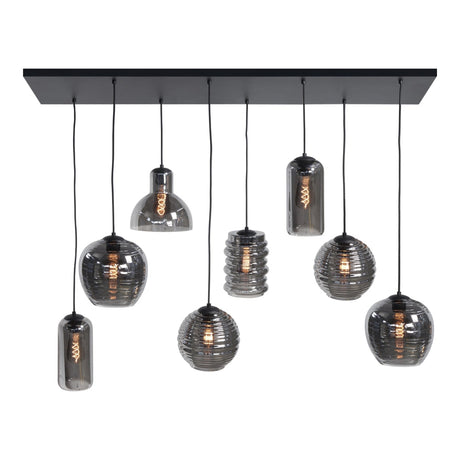 Hanglamp Glazen/Zwart - Smoked glas - 8 x E27 fitting - vooraanzicht