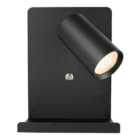 LED Wandlamp - Bedlamp met plateau | Incl. USB | Zwart | GU10 fitting - vooraanzicht incl lamp