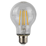 Heldere LED filament lamp met E27 fitting, klassiek peermodel, vooraanzicht.