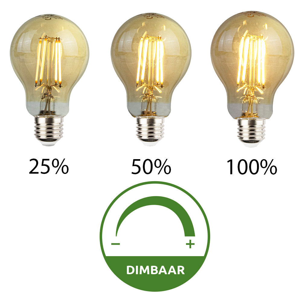 LED Filament amber lamp 8W A60 E27 Dimbaar - 2500K | Warm wit - volledig dimbaar