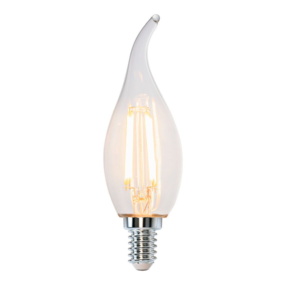 LED Filament kaarslamp met tip 4W | Dimbaar | E14 | 2700K - Warm wit - vooraanzicht lamp aan