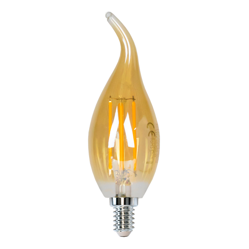 LED Filament kaarslamp met tip 4W Amber | Dimbaar | E14 | 2700K - Warm wit - vooraanzicht lamp uit