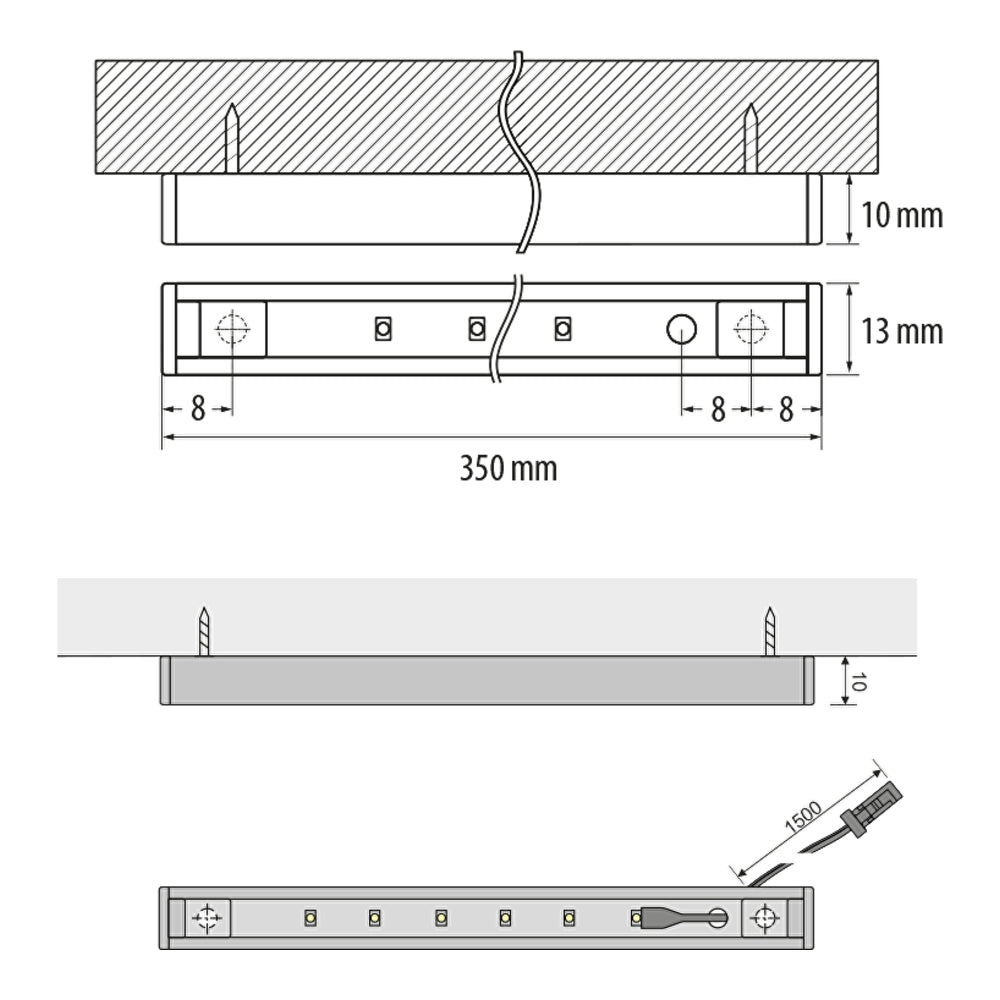 LED Strip -2.5W - 4000K - 12V- vooraanzicht- met afmetingen