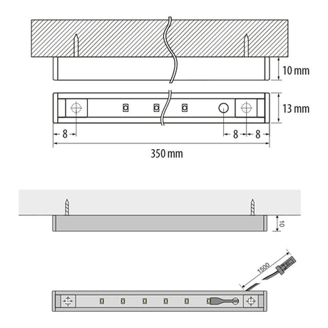 LED Strip -2.5W - 4000K - 12V- vooraanzicht- met afmetingen