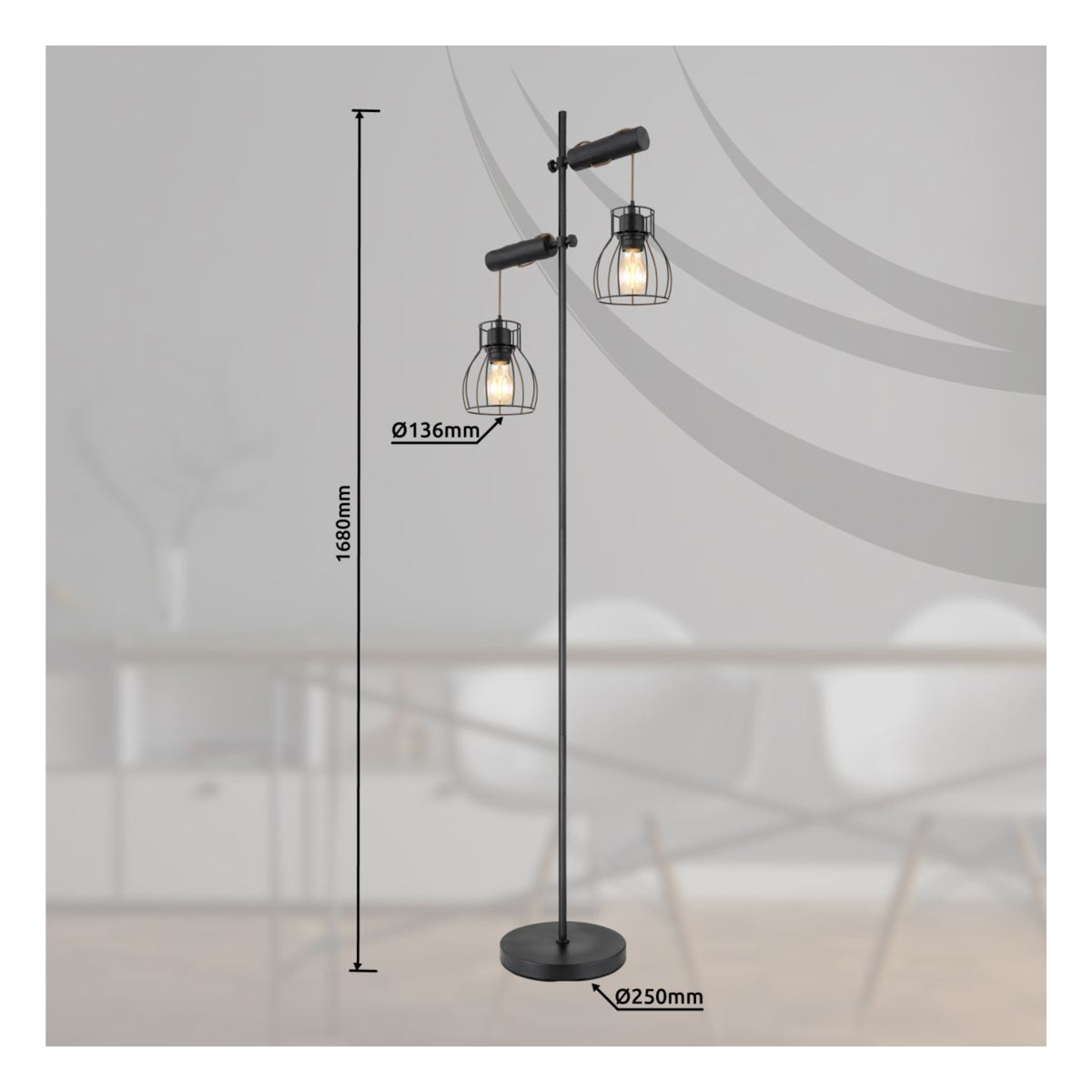 Vloerlamp BLACKY Glas 167.0cm Matt zwart|Smoked E14 3-Lichts