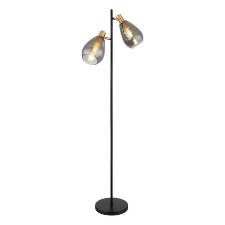 Vloerlamp NEWCASTLE Glas 200.0cm Matt zwart|Smoked E27 3-Lichts