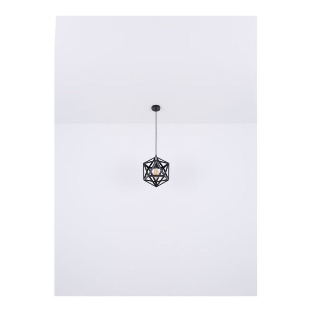 LED moderne Binnen hanglamp-1x E27-zwart-vooraanzicht-aan plafond