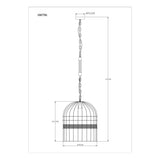 Technische lijntekening van hanglamp model 15677H1 in vooraanzicht, met afmetingen van de plafondplaat, kettinglengte en lampenkap; de lamp heeft een ronde kooi-vormige kap van 35 cm diameter en 40,5 cm hoogte, met een totale lengte van 140 cm.