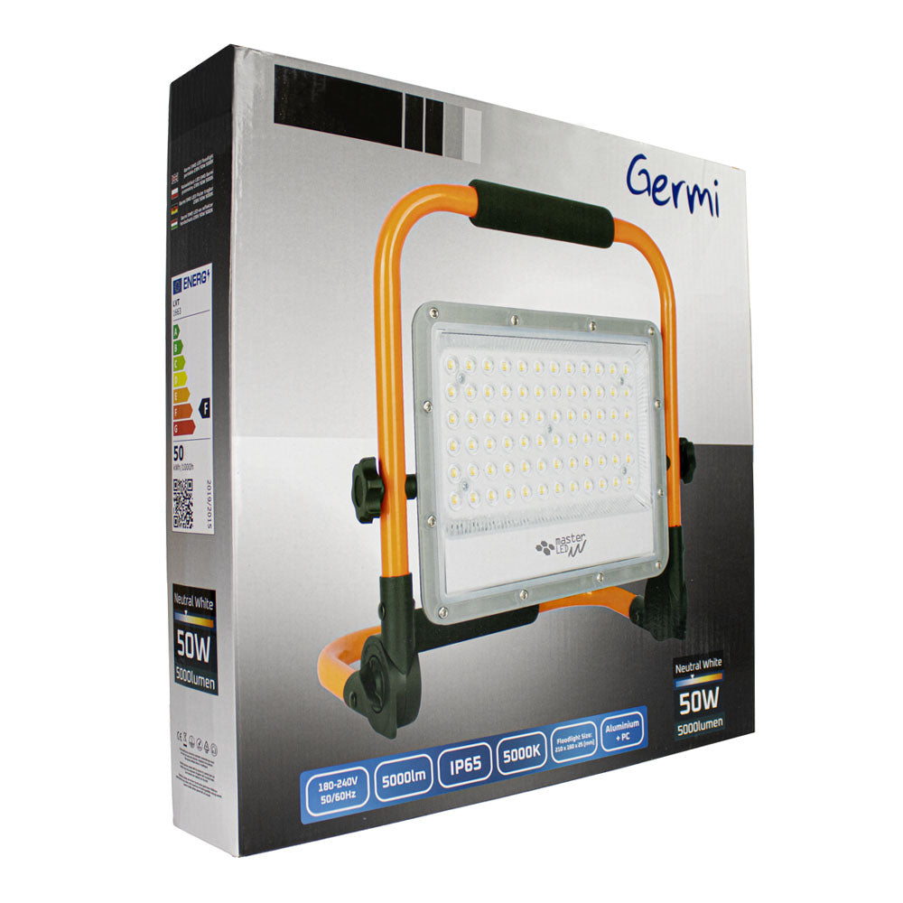 LED Bouwlamp - Floodlight op Frame | 50 Watt | Zwart / Oranje | Doos