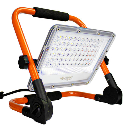 LED Bouwlamp - Floodlight op Frame | 50 Watt | Zwart / Oranje | Gekanteld