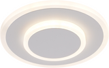 Ronde moderne plafondlamp met geïntegreerde LED-verlichting, wit design met dubbele lichtcirkel, onderaanzicht.