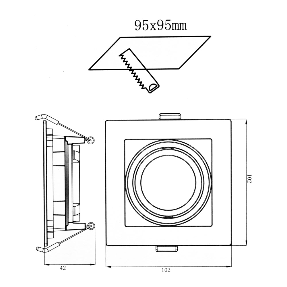 Vierkante spot armatuur | Wit met Zwart | Enkel | 95x95mm