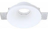 Rond stucwerk inbouwspot armatuur van wit gips, bovenaanzicht, geschikt voor GU10 LED spot.
