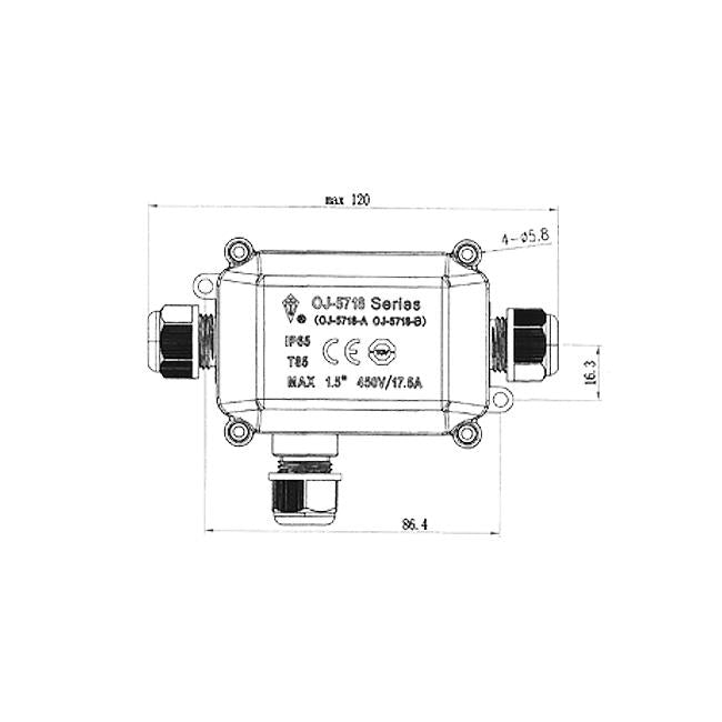 Waterdichte connector-IP68-3-voudig-binnenkant-afmetingen