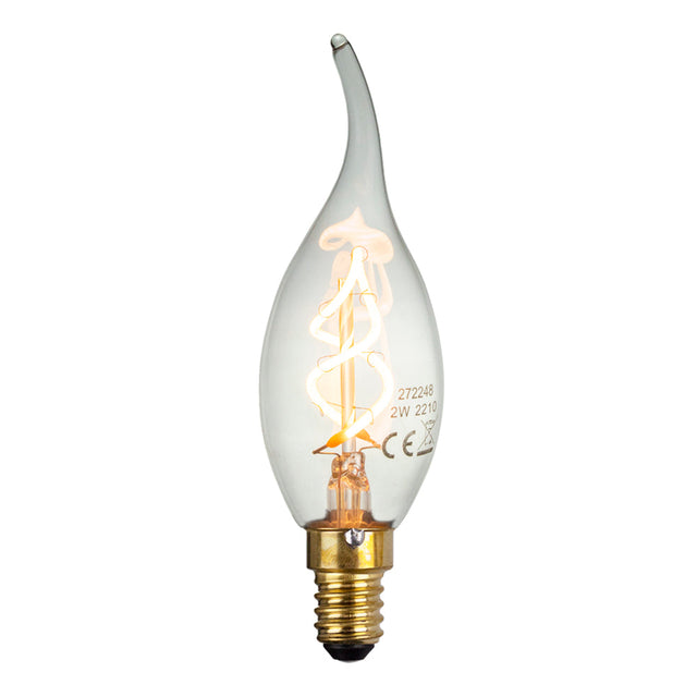 LED Filament lamp kaars tip | 2W | Dimbaar | E14 | 2400K - Warm wit - vooraanzicht - lamp aan