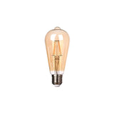 Amberkleurige LED filament lamp in retro Edison-stijl, E27 fitting, frontaal aanzicht tegen een witte achtergrond.