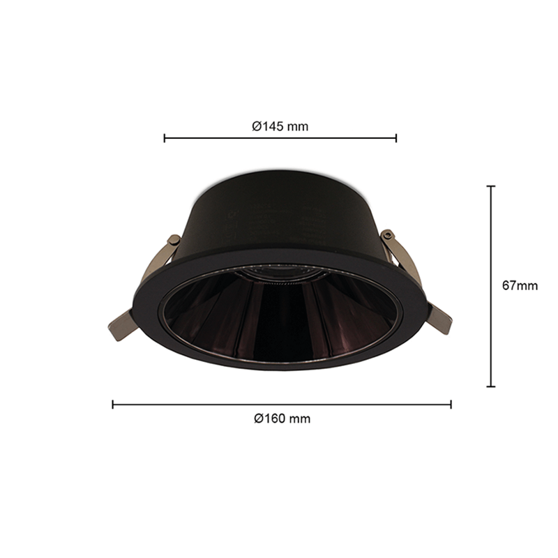 LED DOWNLIGHT | KERBER | CCT-SWITCH | Ø145MM | 16W | ZWART | Afmetingen