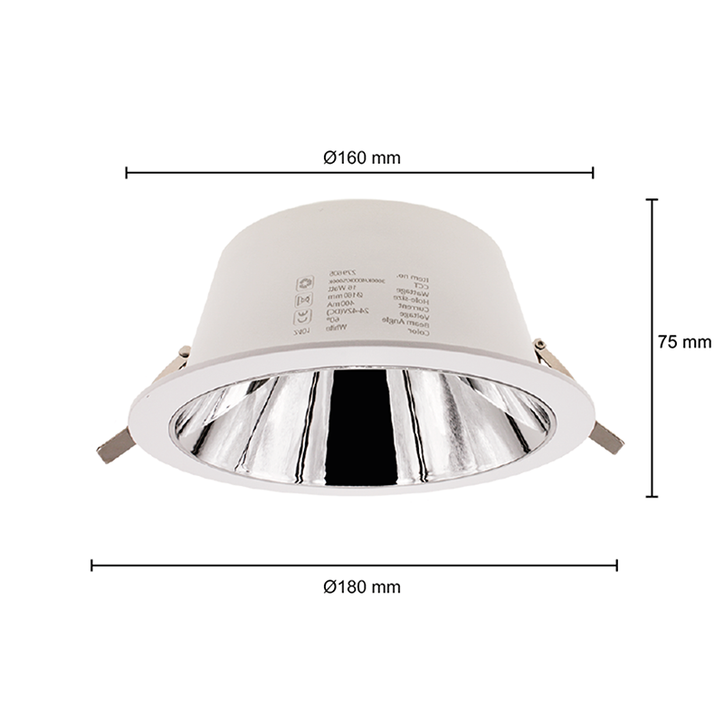 LED DOWNLIGHT | KERBER | CCT-SWITCH | Ø160MM | 16W | WIT | Afmetingen