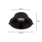 LED DOWNLIGHT | KERBER | CCT-SWITCH | Ø160MM | 16W | ZWART | Afmetingen