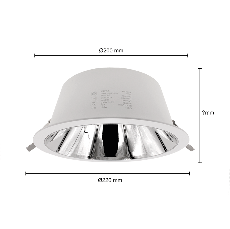 LED DOWNLIGHT | KERBER | CCT-SWITCH | Ø200MM | 20W | WIT | Afmetingen