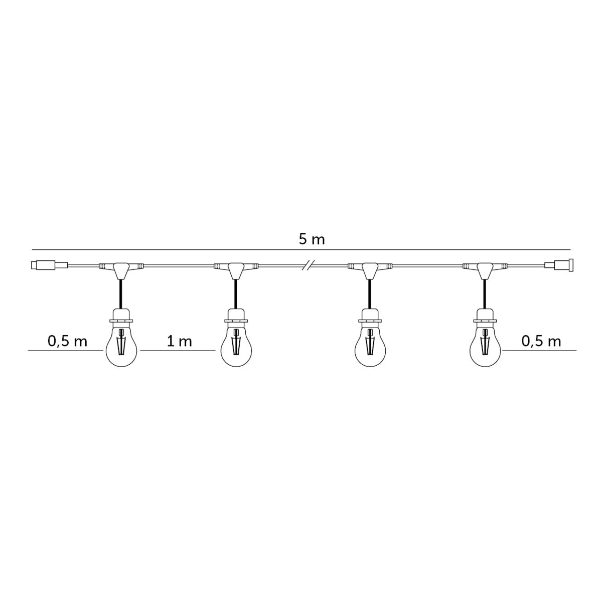 5 Meter Prikkabel - Lichtsnoer 5x E27 fitting | Koppelbaar | CRETE