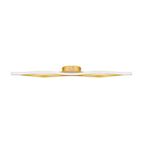Moderne LED plafondlamp met golvend design in goudkleur, frontaal aanzicht.