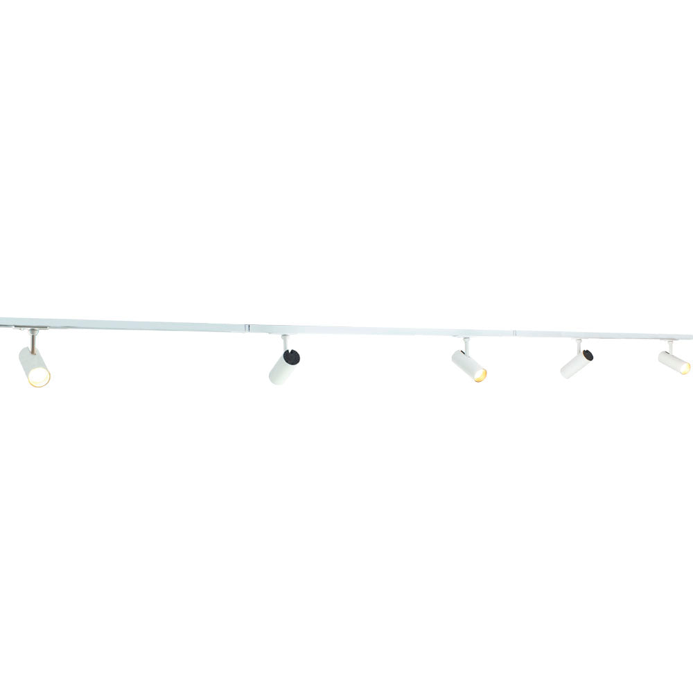 LED 1-fase Rails - Wit - 3 meter - Inclusief 5 railspots - vooraanzicht - lamp aan