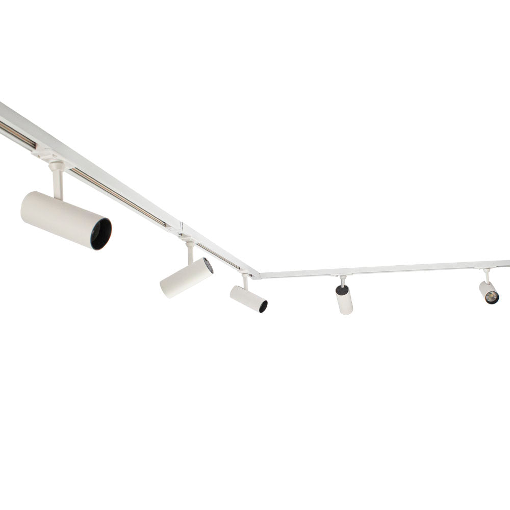 LED 1-fase Rails - Wit - 3 meter - Inclusief 5 railspots - vooraanzicht - met hoek