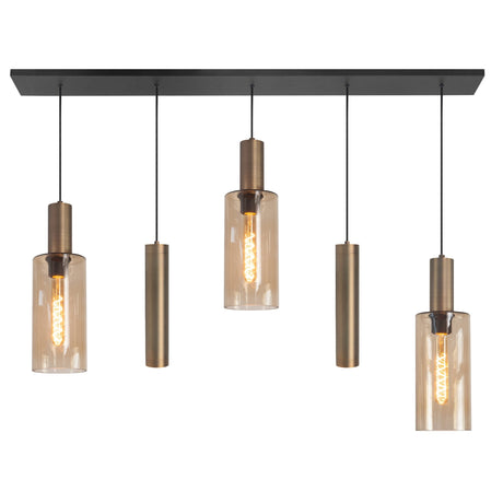 Moderne Hanglamp | Zwart/Brons | 2 x GU10 | 3 x E27 | Rechthoek