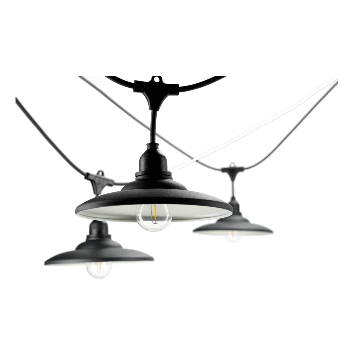 Complete Prikkabel / lichtsnoer met 20x lampenkappen | 20 Meter | Zwarte lampenkap | Koppelbaar | E27 | Incl. 1W lampen