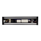 LED driver behuizing met zichtbare interne componenten, zoals bedrading en transformatoren – bovenaanzicht van een rechthoekige zwarte behuizing, geschikt voor LED verlichting.