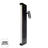 Zwart moderne wandlamp met geïntegreerde leeslamp en USB-aansluiting, warm wit licht 3000K – schuin zijaanzicht.