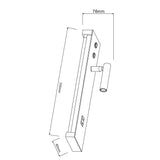 Technische lijntekening van een rechthoekige deurgreep met cilinder-uitsparing en draaiknop, zijaanzicht met afmetingen 350mm hoog, 76mm breed en 80mm diep.