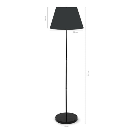 LED Vloerlamp | Modern - Antraciet - E27 fitting - vooraanzicht - met afmetingen