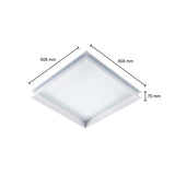 LED plafondpaneel 60x60 cm met opaal afdekking – onderaanzicht met afmetingen 608 mm x 608 mm en hoogte van 70 mm.