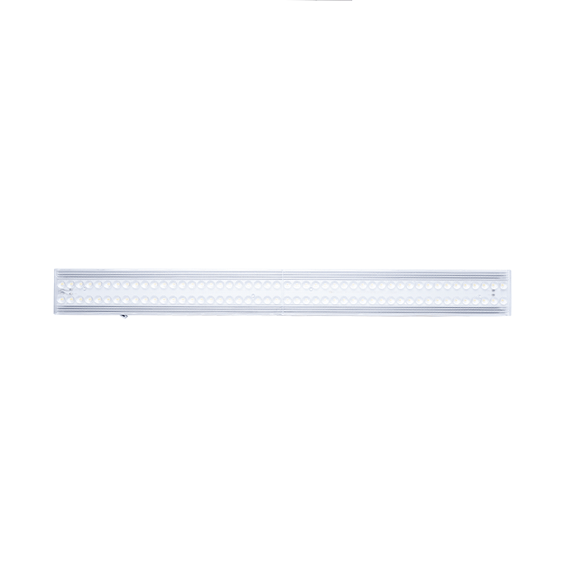 LED lineaire wandlamp – vooraanzicht van een moderne, langwerpige LED-wandarmatuur met een strak design en symmetrische lichtpunten, ideaal voor functionele en decoratieve verlichting.