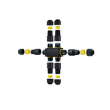 Waterdichte kabeldoos IP68 met meervoudige kabelinvoer, modulair ontwerp in uit elkaar gehaalde bovenaanzichtweergave, geschikt voor elektrische buitentoepassingen.