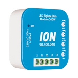 Close-up schuin vooraanzicht van de ION LED Zigbee Dim Module 200W (model 90.500.040), een slimme dimmodule voor 230V AC verlichting met instelbare functies zoals SPEED, BOOST, MAX en MIN.
