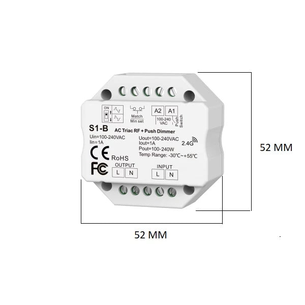 Bundelpakket | AC Triac RF draadloze dimmer | 100-240V | Incl. Afstandsbediening