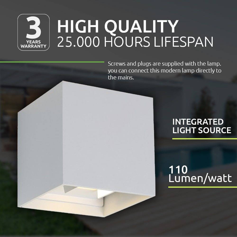 Buiten wandlamp qube - wit - vierkant - dimbaar - high quality