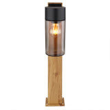 LED staande buitenlamp hout E27 fitting - glas - IP44 - vooraanzicht tuinpaal