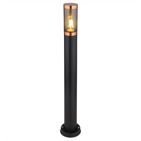 Moderne staande buitenlamp zwart koper - 80cm - vooraanzicht lamp aan